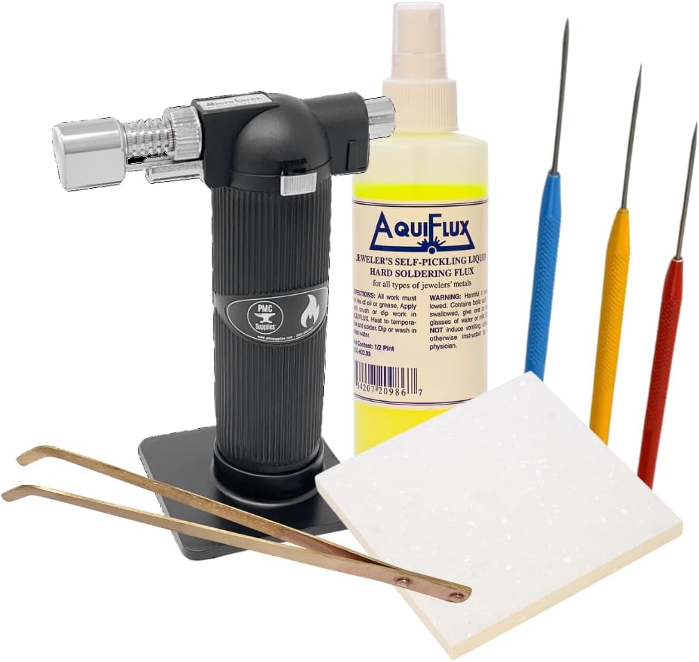 Advanced Soldering and Jewelry-Making Kit with Aquiflux Flux, Solderite Board, Torch, Titanium Picks, and Tweezers