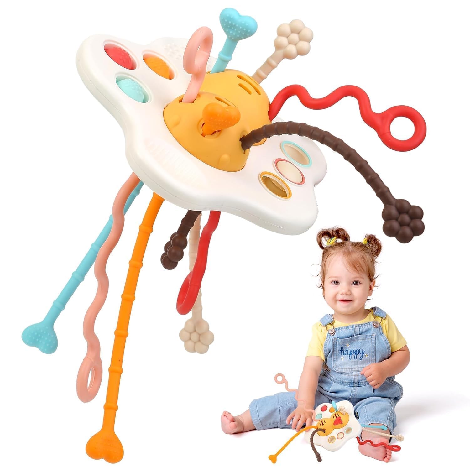 Supreme Deals® Montessori Sensory Teething Pull String Toys for 1+ Year Old Travel Toys for Babies, Food Grade Silicone Baby Fine Motor Skills Toddler Activity - Image 2 thumbnail