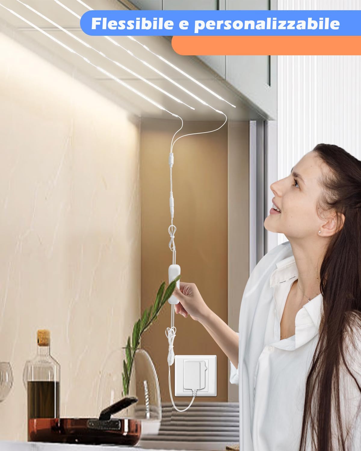Cefrank Set di luci a LED ultra luminose da 20 W, per scaffali, 8 strisce da 30 cm, 2000 lm, flessibili e durevoli per librerie, armadi, dispensa (Bianco)
