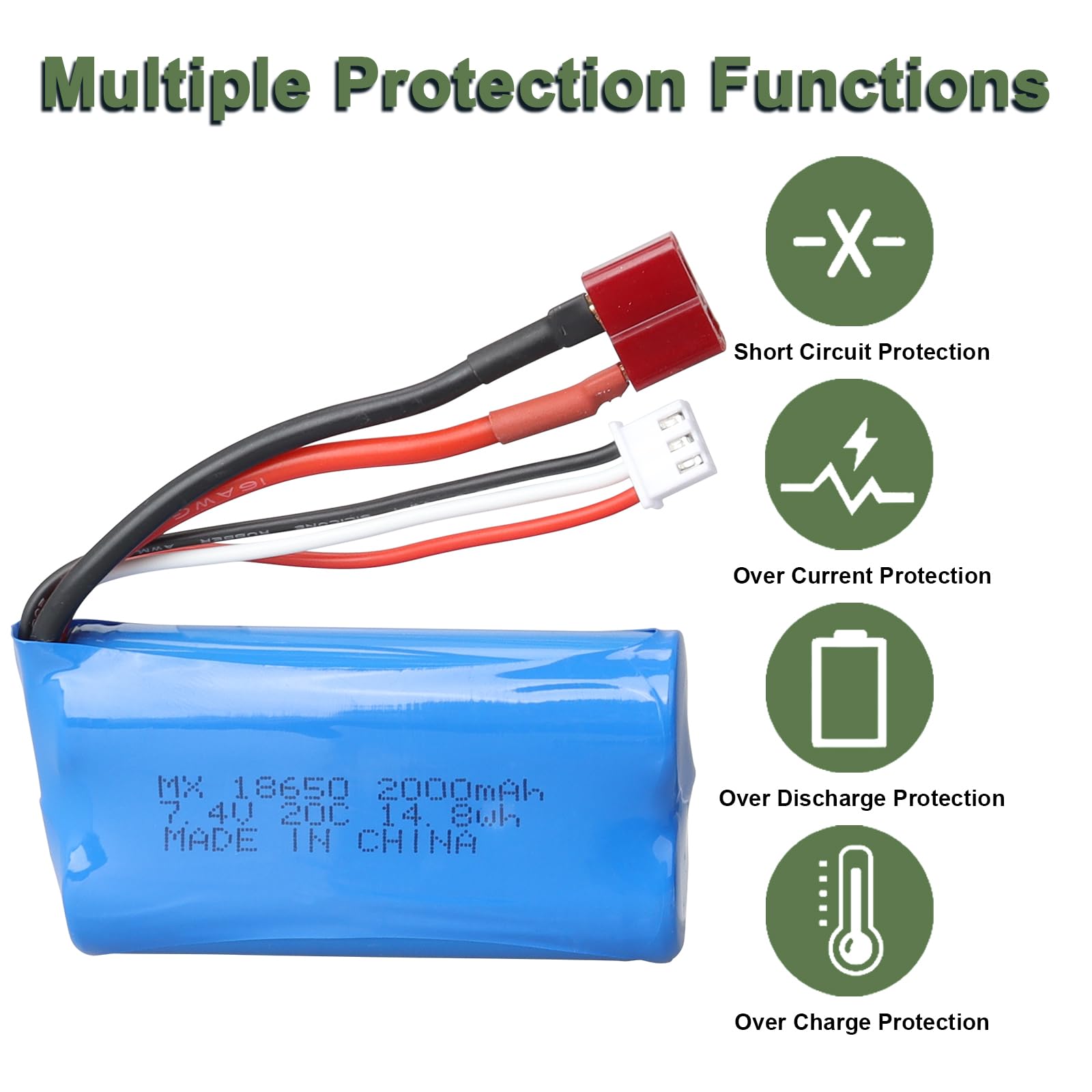 Akumulator litowo-jonowy 7,4 V 2000 mAh 14,8 Wh 2S 20C T wtyczka żeńska do RC samochód terenowy