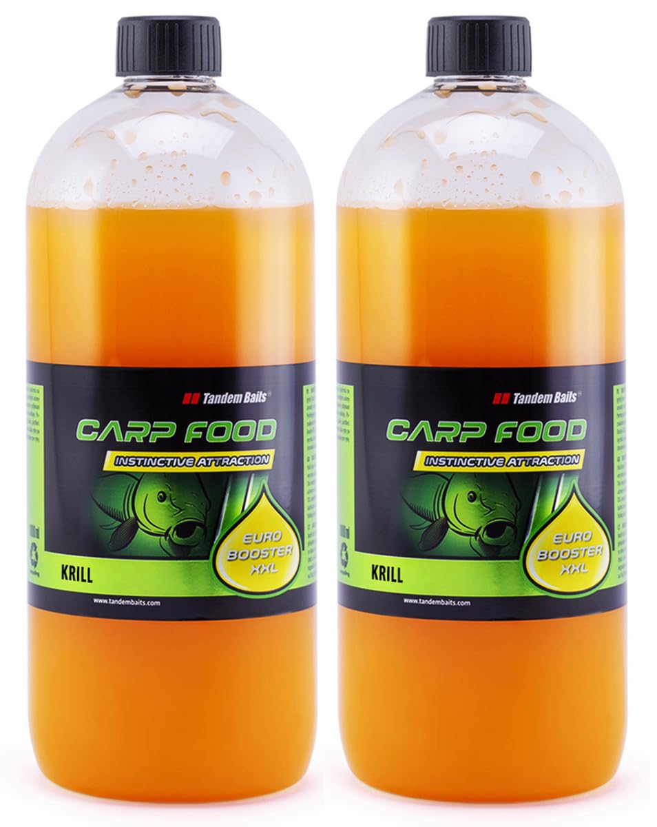 Tandem Baits Set of 2 Euro Booster XXL for Carp Boilies Krill | Carp Fishing Boilies | Carp Fishing Bait | Carp Bait | Carp Fishing Accessories for Monster Fish 1 L