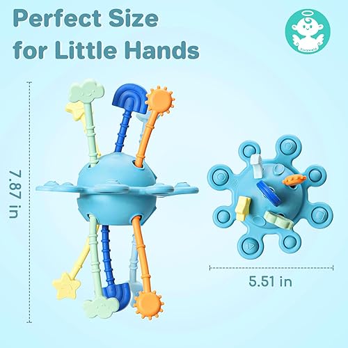 Miniatura 8 de TinyHalo Juguete Montessori de silicona para bebés y niños pequeños, juguete sensorial de cuerdas para tirar, juguete de silicona de grado