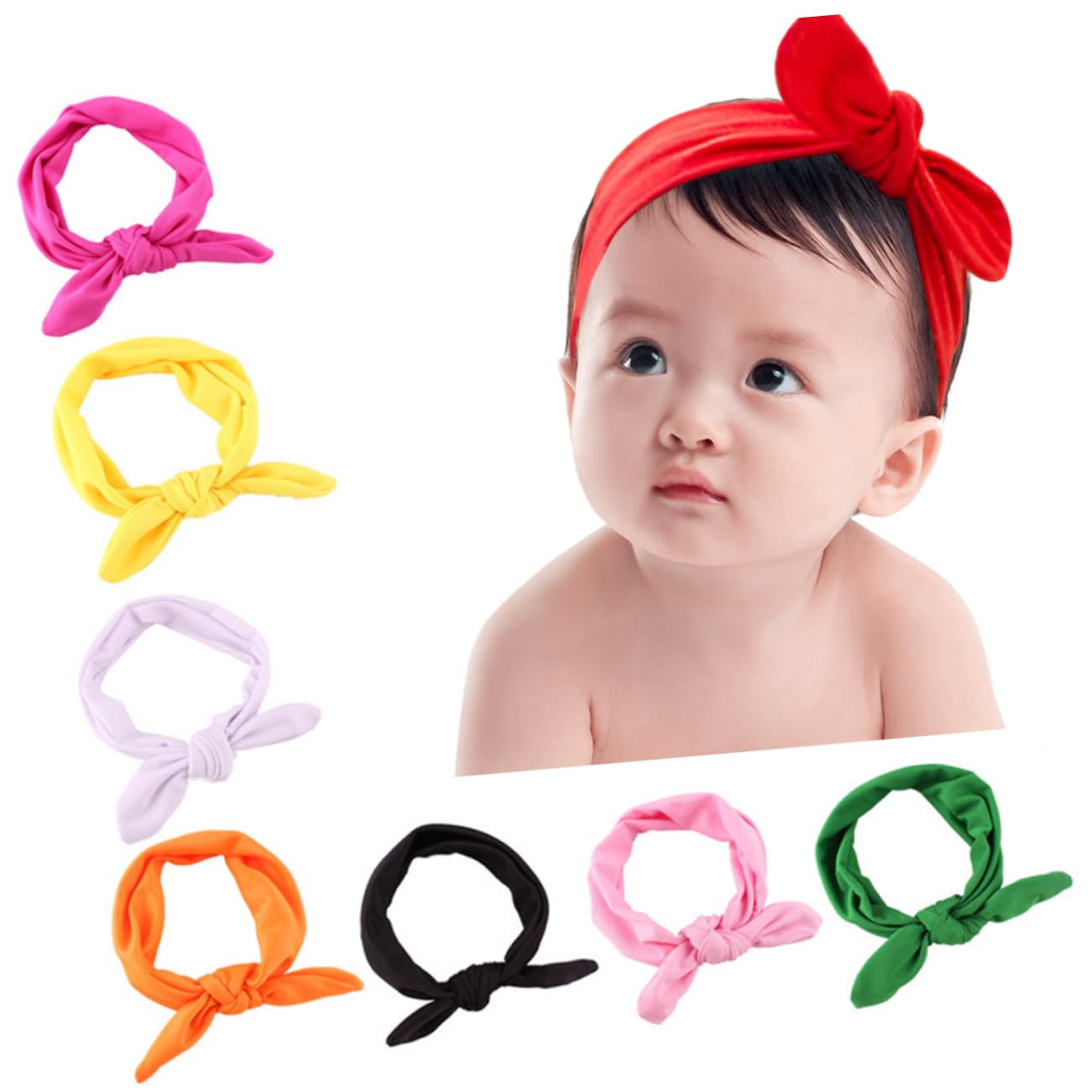 MAGICLULU 24piezas Elásticas De Lazo Para Bebés De Turbante Orejas De Conejo Rojo Verde Rosa Naranja Accesorios Para Recién Nacidos y