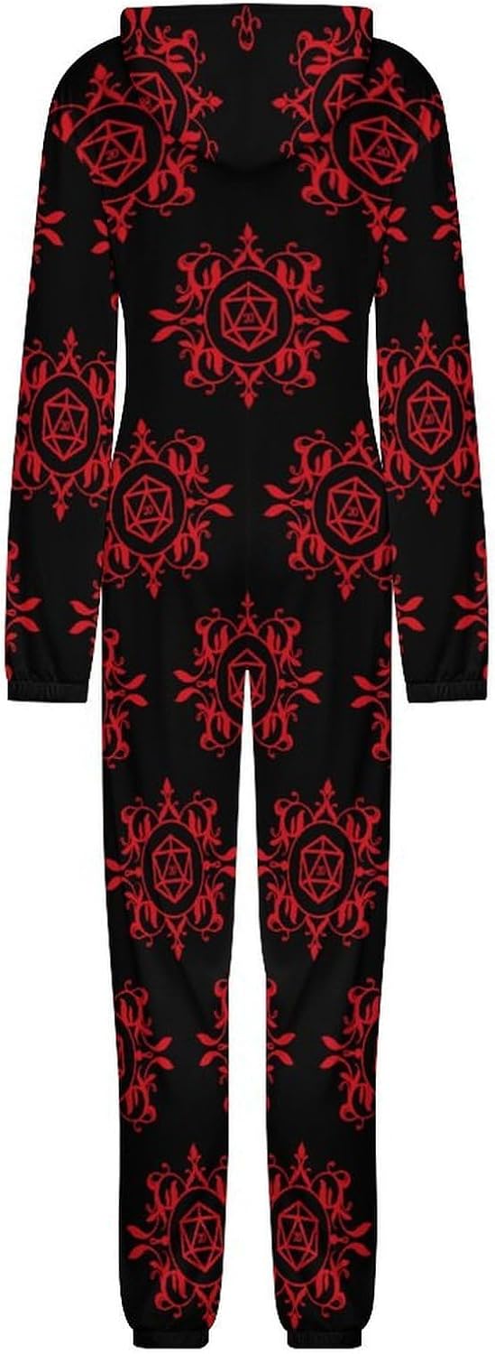 D And 20 Dice Adult Pajamas Onesie with Hood Pocket Jumpsuits One Piece Sleepwear