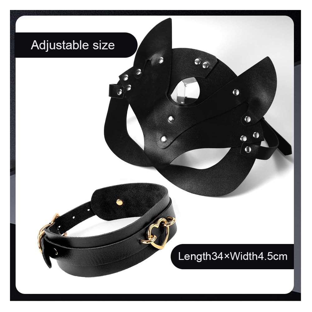 SUNNEE Leather Masks: Black Choker Mask Set for Women Half Face Mask Adults Cosplay Costume Party Props Accessory (Fox) - Image 2