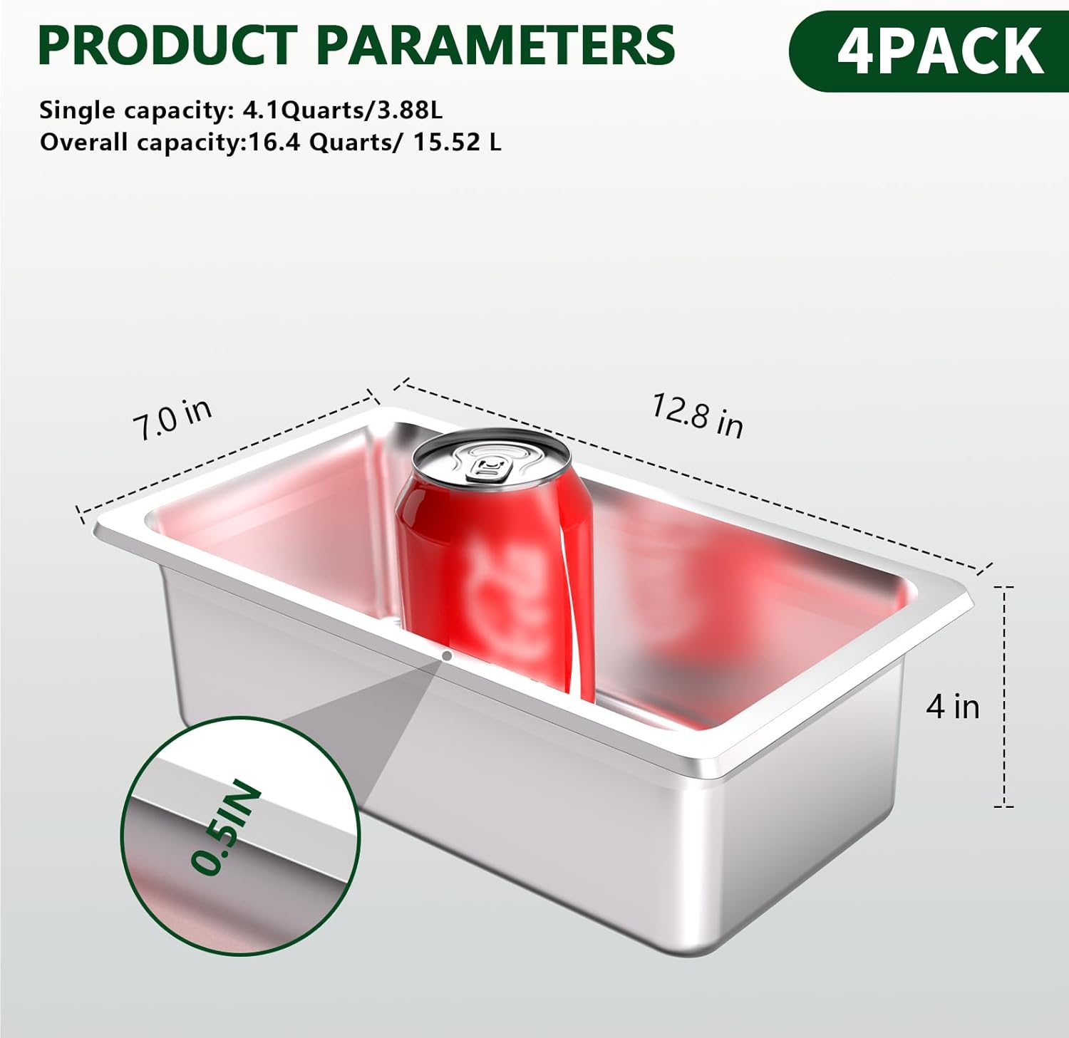 Hotel Pan With Lid 1/3 Size - 4" Deep 4 Packs Stainless Steel Food Pan for Steam Table, Commercial Restaurant, Anti Jam, Buffet - Image 2