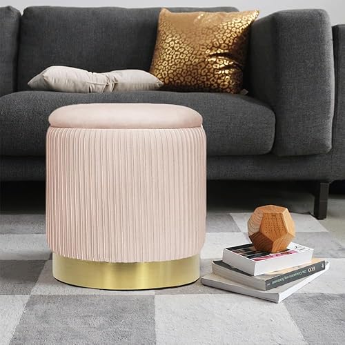 Miniatura 21 de Otomana redonda con almacenamiento, juego de 2 taburetes de tocador, reposapiés con tapa extraíble, taburete otomano de almacenamiento de terciopelo