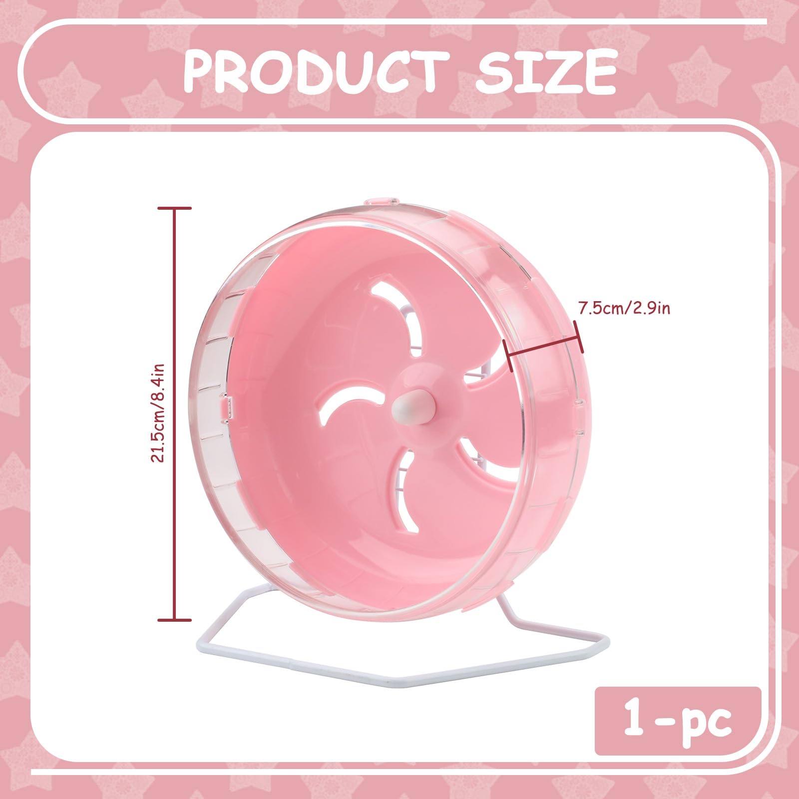 Pink 8.4" Silent Hamster Wheel with Height-Adjustable Stand, Quiet Spinning Hamster Exercise Wheels, Small Animal Chinchilla Running Toys Cage Accessories for Gerbils Mice Rats (Pink) - image 2