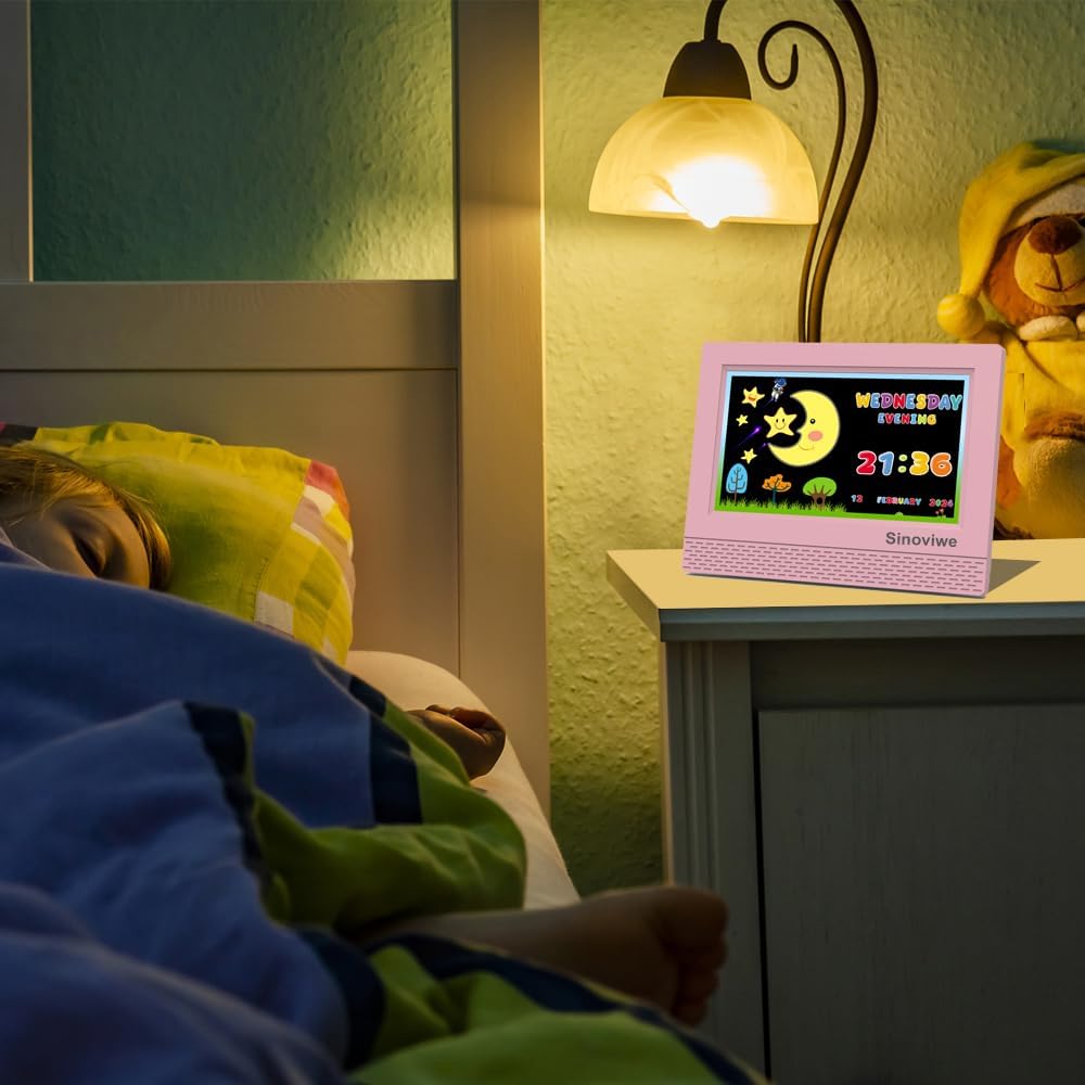 Digital Alarm Clock with 7'' HD Screen, Calendar Function,It is Perfect for Kids Aged 3-18 Years Old with Remote Control and Custom Reminder Function for Birthdays