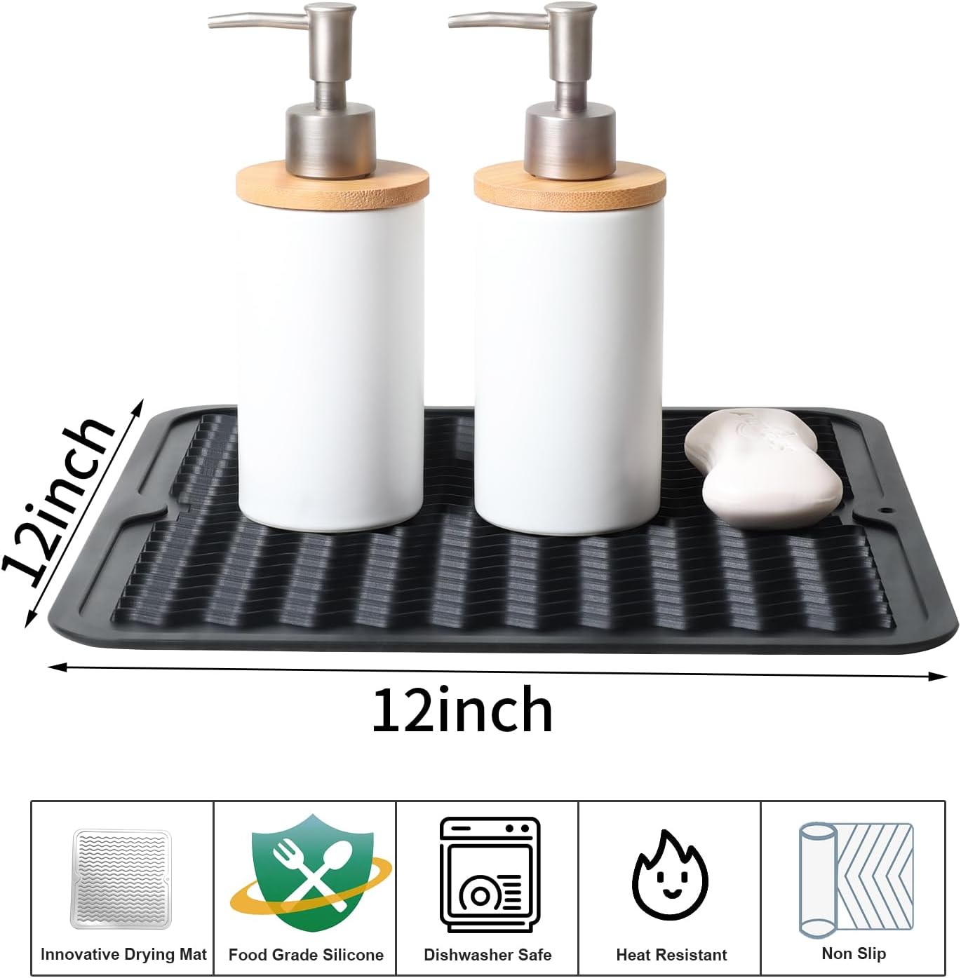 ZLR 4-in-1 Silicone Mat: Air Fryer & Coffee, 12"x12", 2-Pack, Black image 2