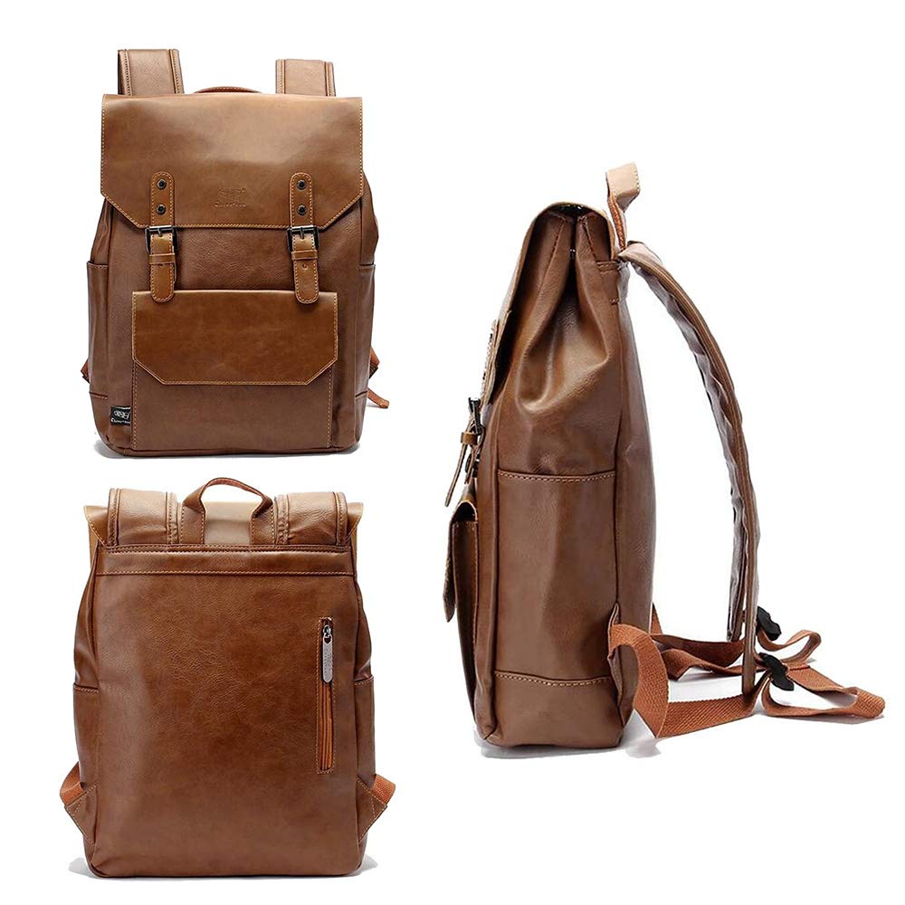 Retro PU-Leder Vintage Rucksack Wanderrucksack Damen Herren Schultertasche, L, Braun 1