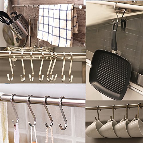Esfun 20 Pack Size Medium 3 inch Flat S Hooks Heavy Duty Solid 304 Stainless Steel S Shaped Hanging Hooks,Metal Kitchen Pot Pan Hangers Rack Hooks - Thumbnail 5