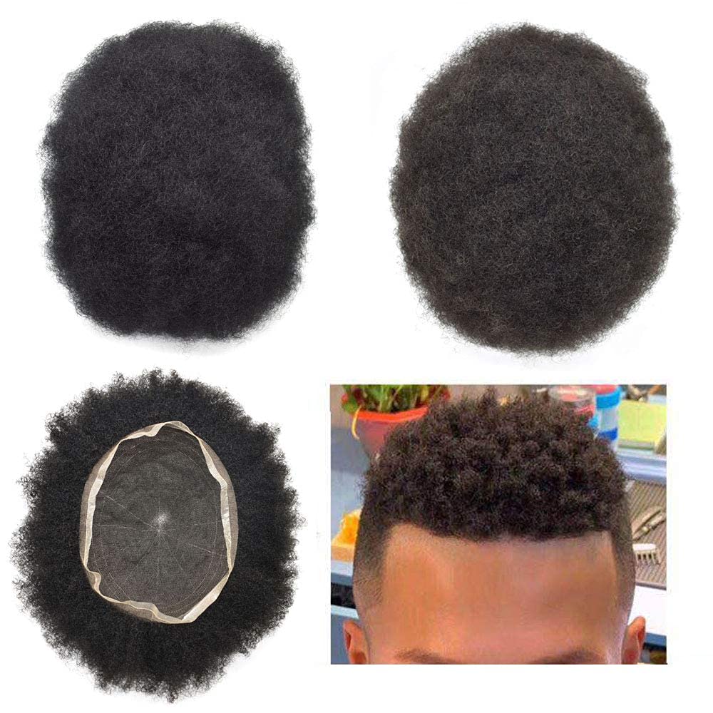 Afro Curl Toupee for Black Men Human Hair African American Wigs Male Hair Toupee Natural Full Lace Kinky Curly Gray Hair Replacement Systems Hairpiece (8”X10”, #1B Off Black-4MM CURLY) Afro Curl Toupee for Black Men Human Hair African American Wigs Male Hair Toupee Natural Full Lace Kinky Curly Gray Hair Replacement Systems Hairpiece (8”X10”, #1B Off Black-4MM CURLY)