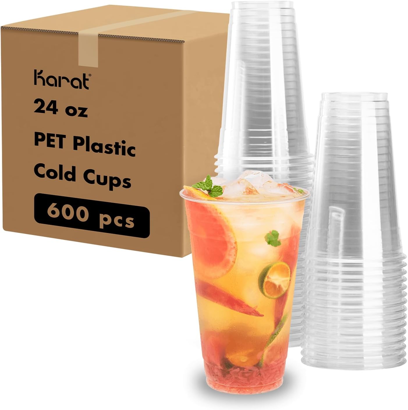 Karat [600 ct] 24oz Plastic Cups, Clear Disposable Cold Cup for Iced Coffee, Smoothies, and More, 98mm (C-KC24)