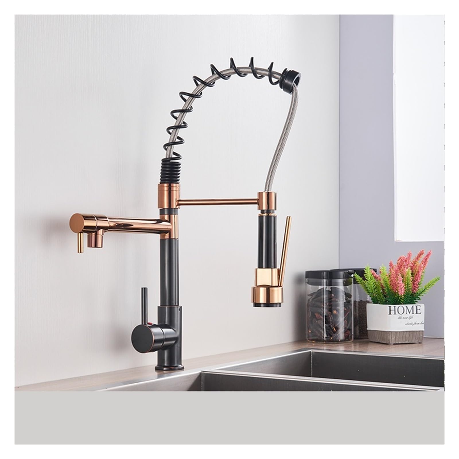 Grifo de cocina de resorte para eliminar salpicaduras con rociador lateral extraíble flexible 1