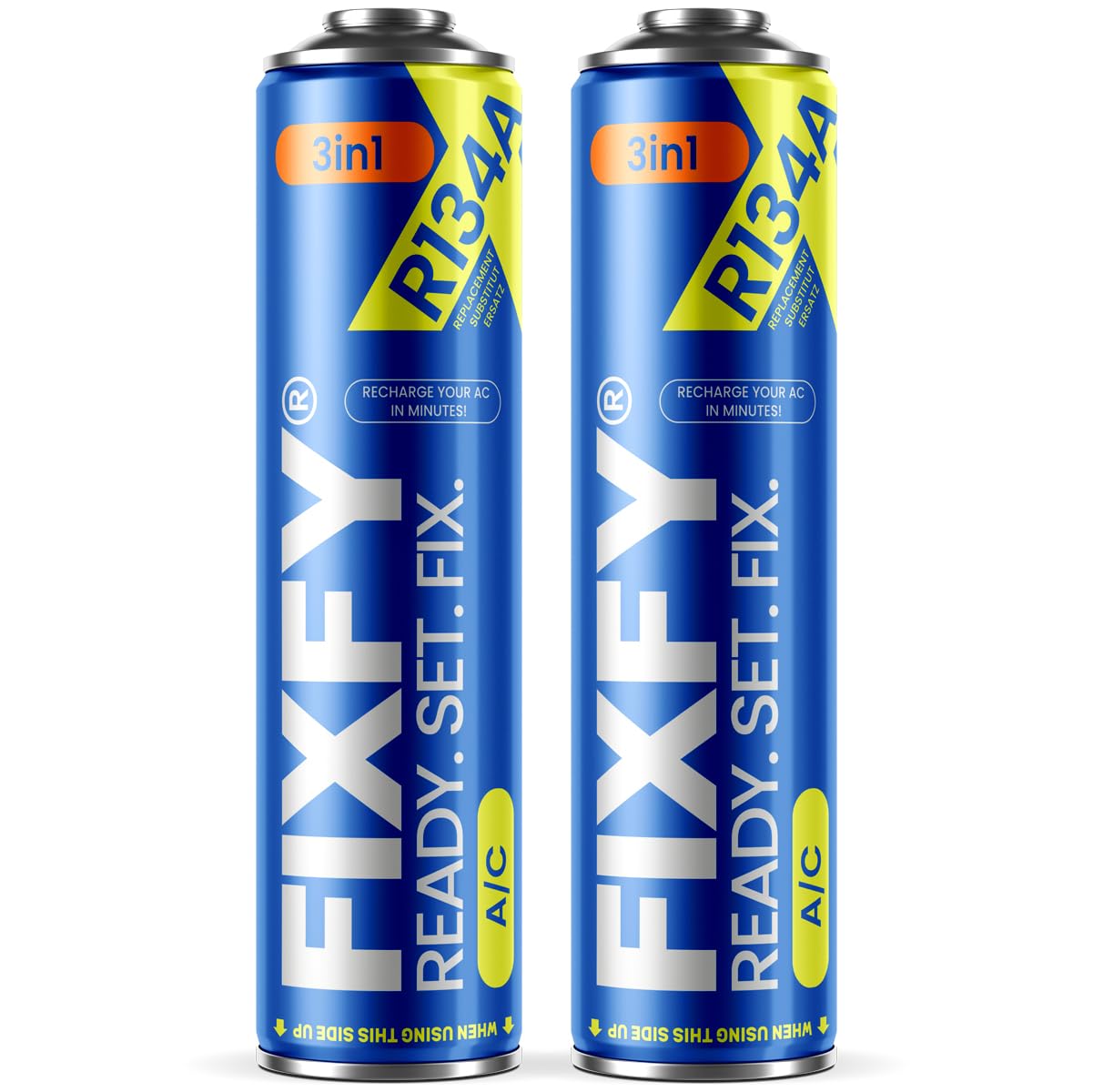 3 en 1 Lot de 2 bombes de réfrigérant R134a de rechange, (500 ml chacune), avec huile et produit d'étanchéité, remplissage autonome de la climatisation, pour véhicules entre 1995 et 2016