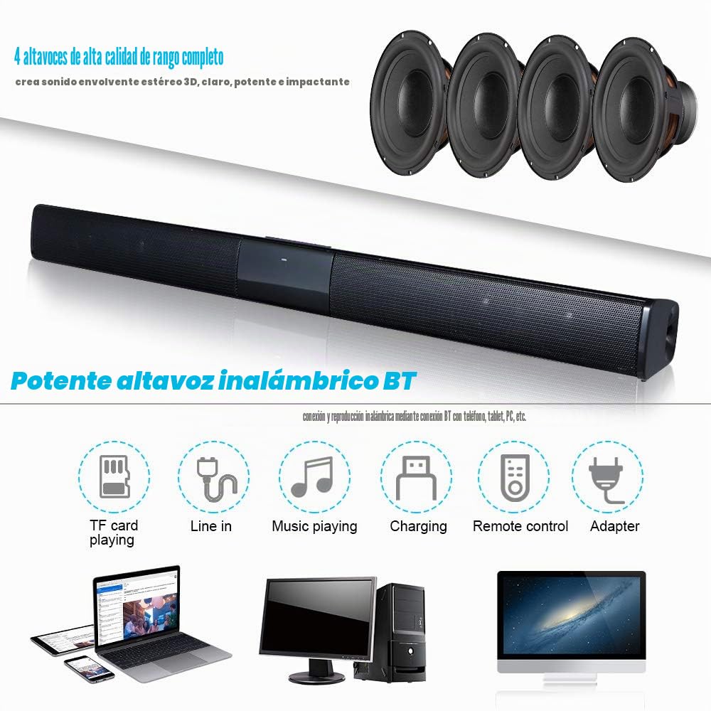 Docooler Barra de Sonido para televisores,Luxus inalámbrico BT 4.0 Altavoz SoundBar TV de Cine en casa 3D de Bass televisor de subwoofer con RCA Line – Mando a Distancia