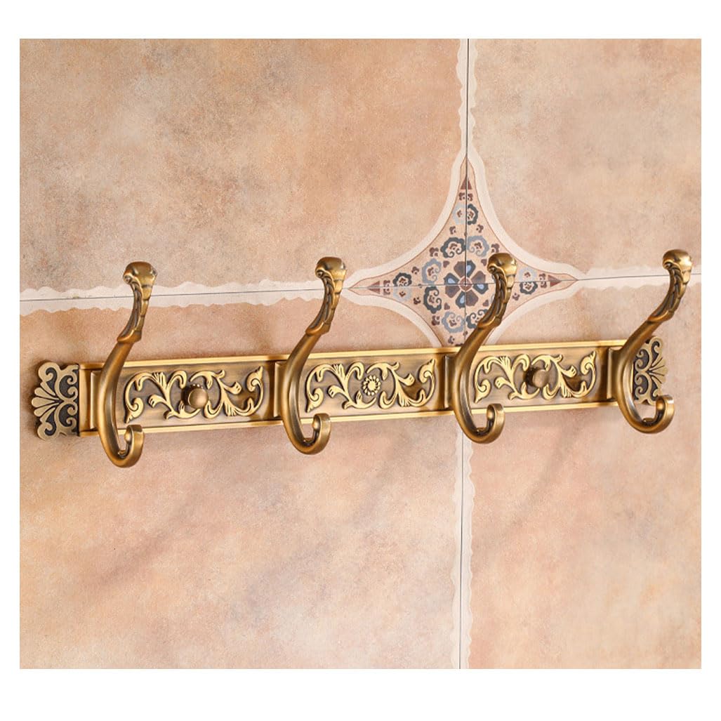 LMYSXAOZ Vintage Metal Coat Rack Wall Mount, Aluminum Thickened Solid Hooks Hanging Rail Antique Clothes Towel Racks for Bathroom Entryway Bedroom Behind The Door 4hook