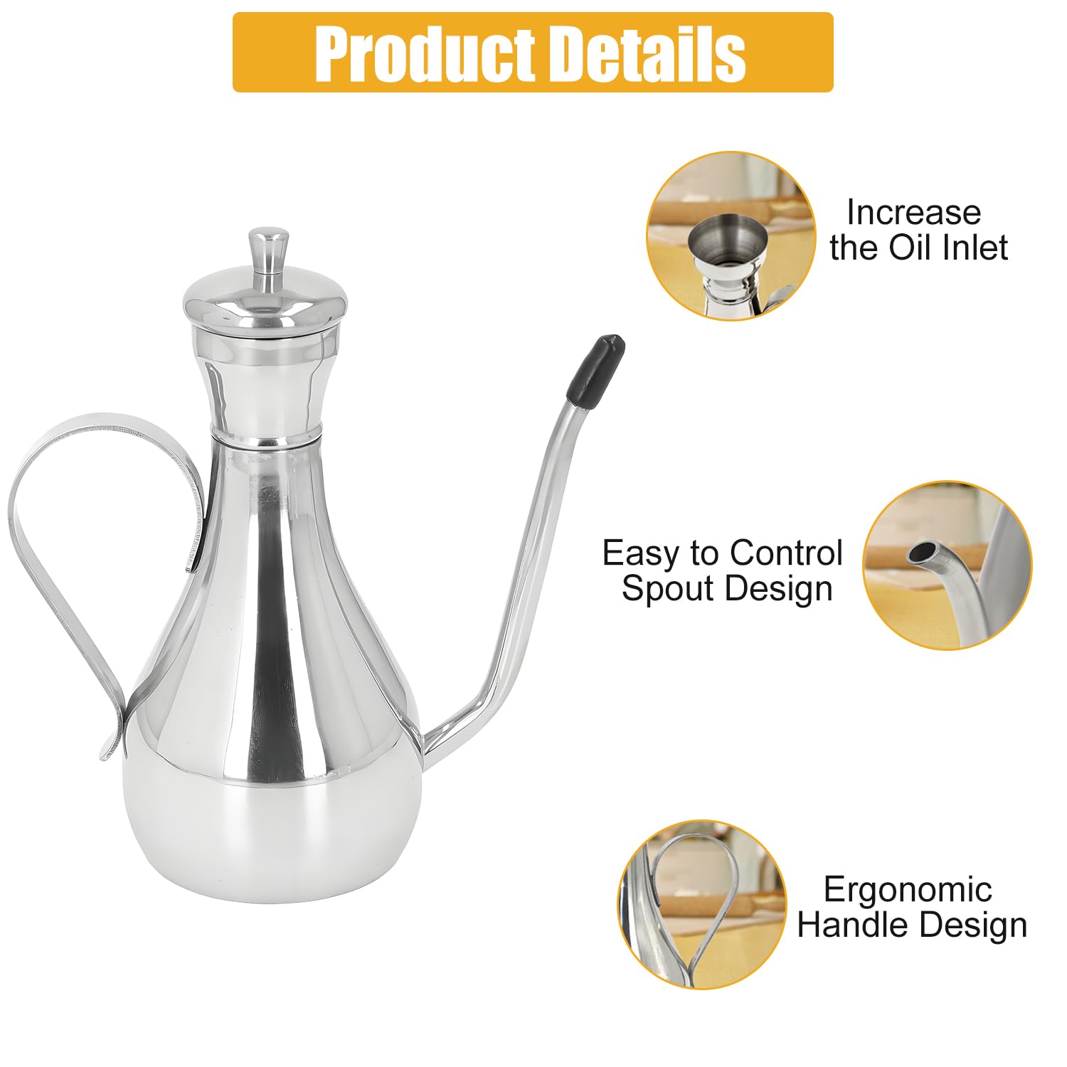 Bottiglia dispenser per olio d'oliva, in acciaio inox 304, dispenser per olio, contenitore da cucina, contenitore per aceto per salsa di soia, aceto, condimento (500 ml)