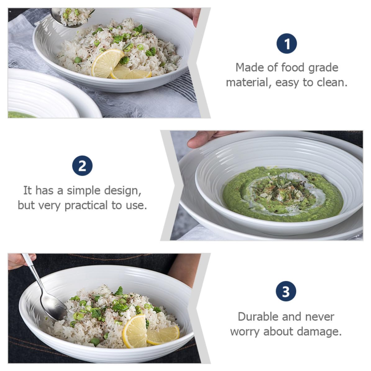 Plato de Cerámica Blanco Redondo para Servir Cena Diseño Sencillo, Multifuncional y Fácil de Limpiar, Adecuado para Ensaladas y Almacenamiento de Alimentos