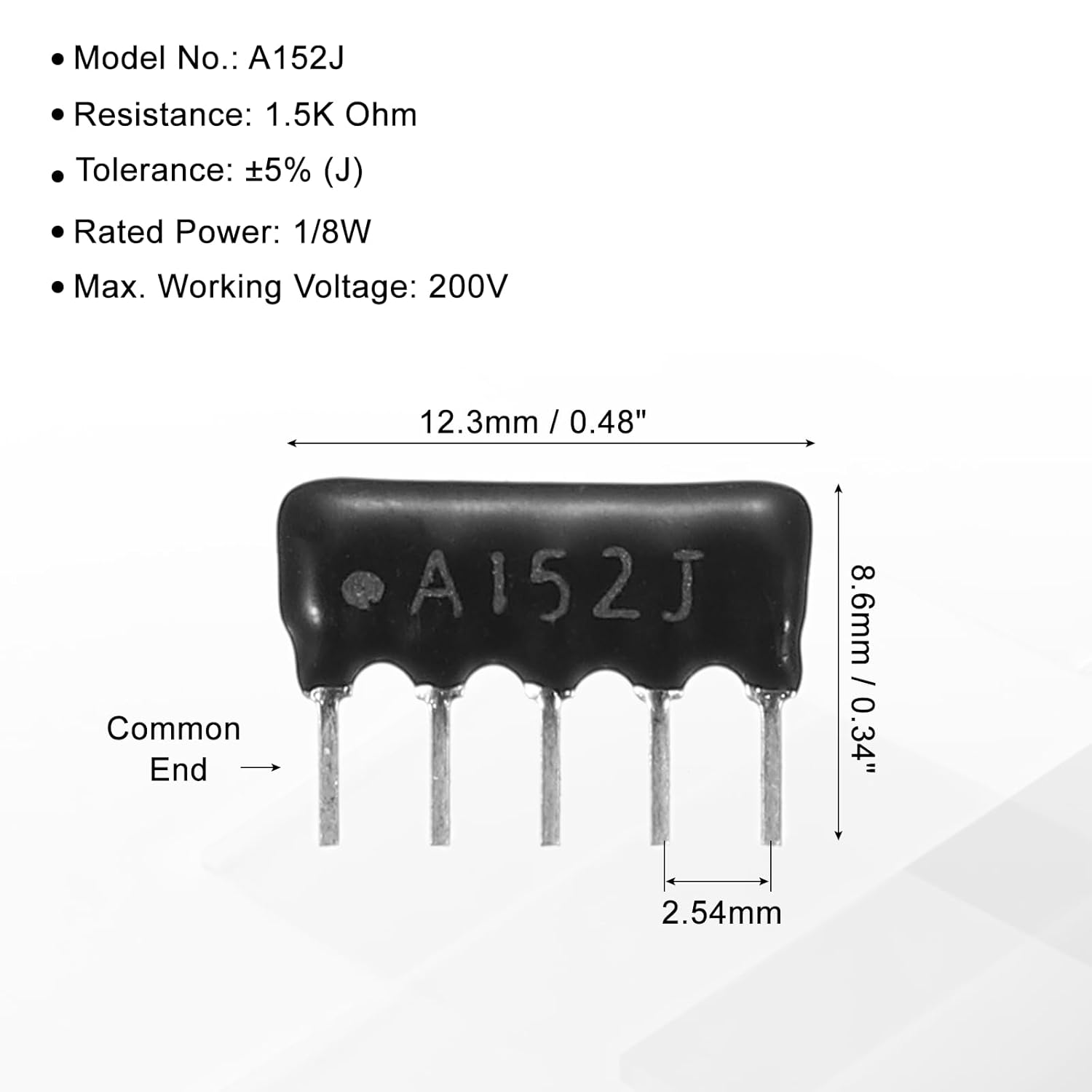 MECCANIXITY 20Pack 1.5K Ohm Resistor Network Array, 1/8W SIP-5 2.54mm Pitch Thick Film Network Resistor Assortment Kit, 5% Tolerance Bussed Type 5P, Black