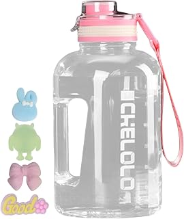 Large Water Bottle, 54 Oz Wide Mouth Leakproof Reusable Clear Plastic Water Bottles with Sturdy Handle and Measurement Scale,Lightweight Sports No Spills Water Jug for Work & Travel (Pink)