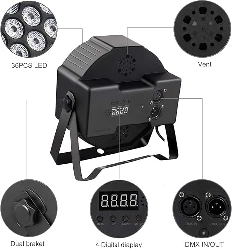 MOSFiATA Par Lights 2 Pack, RGB 36 LED Stage Lights Sound Activated DMX Control, 7 Modes Uplighting Lights with Remote Control Stage Lighting, DJ Par Party Lights for Club KTV Disco Party - Thumbnail 6