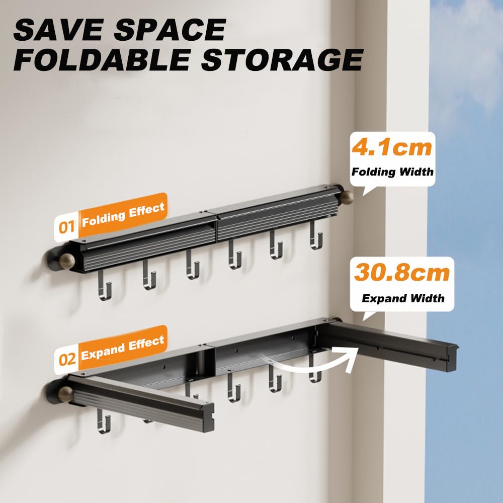 Stendibiancheria da Parete,Stendino da Muro Richiudibile 70cm,Stendino Pieghevole da Parete Salvaspazio per Interni,Bagno,Balcone