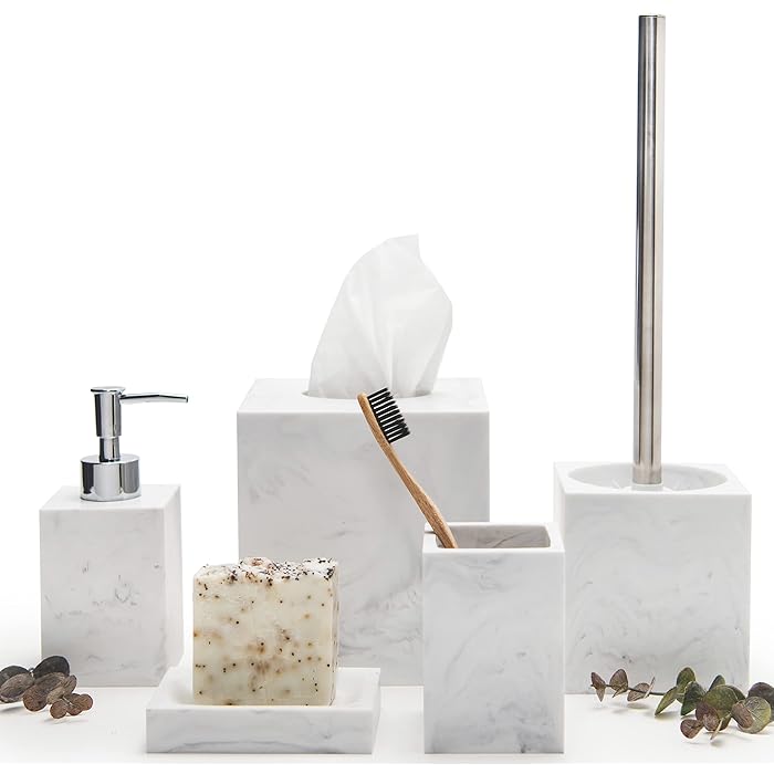 Buy Kurrajong Farmhouse 5 Piece Bathroom Accessories Set Faux Marble