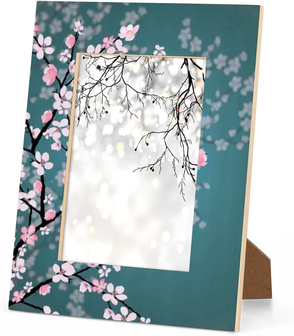 Japanese Flower Pattern Picture Frame 8x10, Cherry Blossoms 8x10 Photo Frames with Stand Display Pictures for Wall and Tabletop Frames Collage for Home Gallery Office Decor