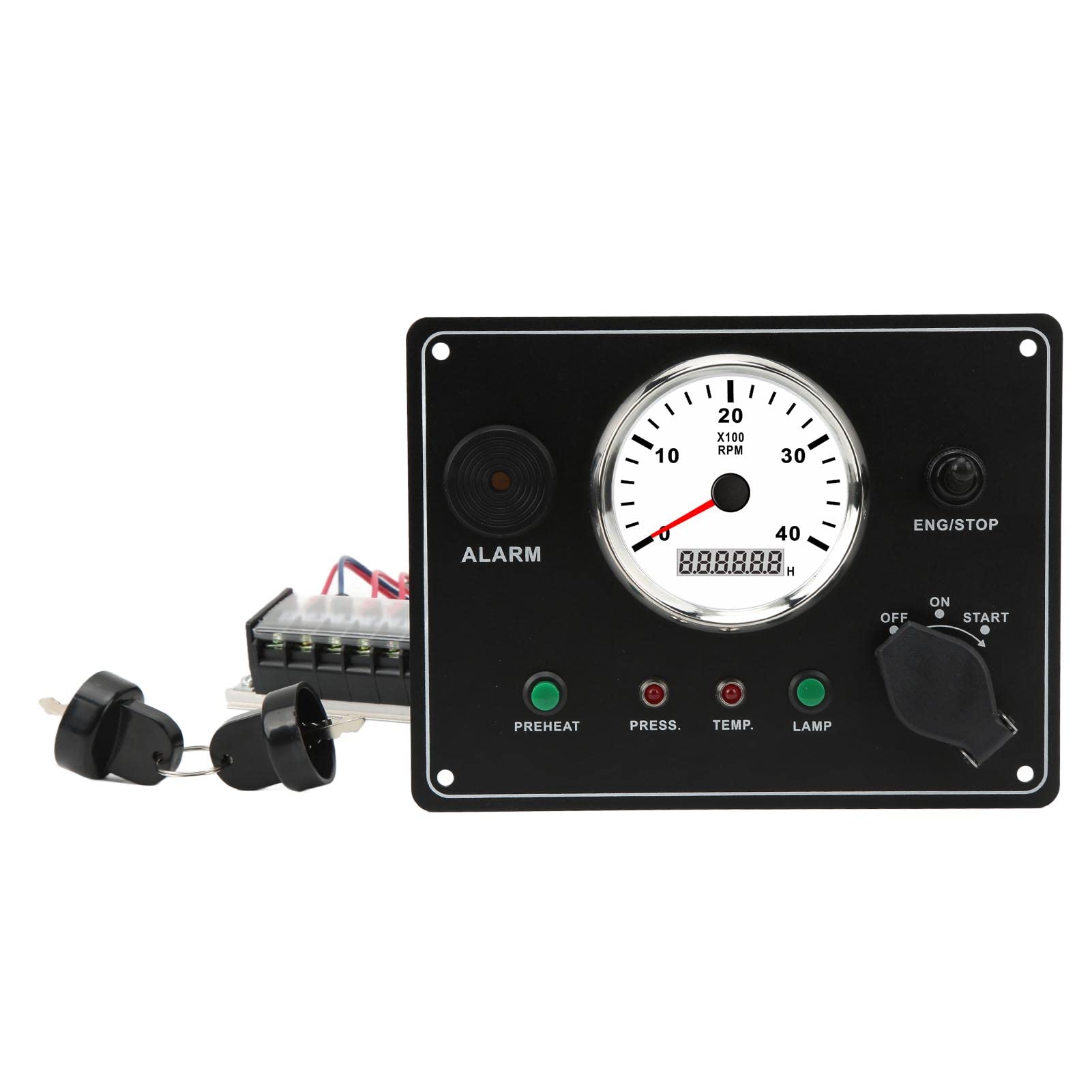Pannello Strumenti per Barche, Quadro Strumenti per Barche con Tachimetro Multifunzione Motori 4000 RPM Arresto Avvio ON OFF Allarme Temperatura Acqua IP67 Impermeabile (24V)