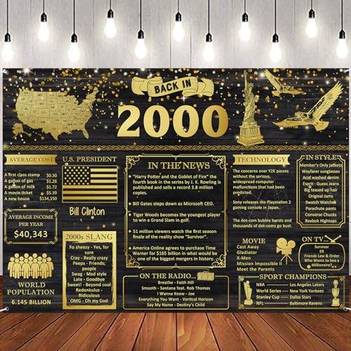 Back in 2000 Banner Backdrop 7x5ft Large Size 26th Birthday Backdrop Poster Vintage 2000 Party Background Decor Supplies Happy Birthday Sign