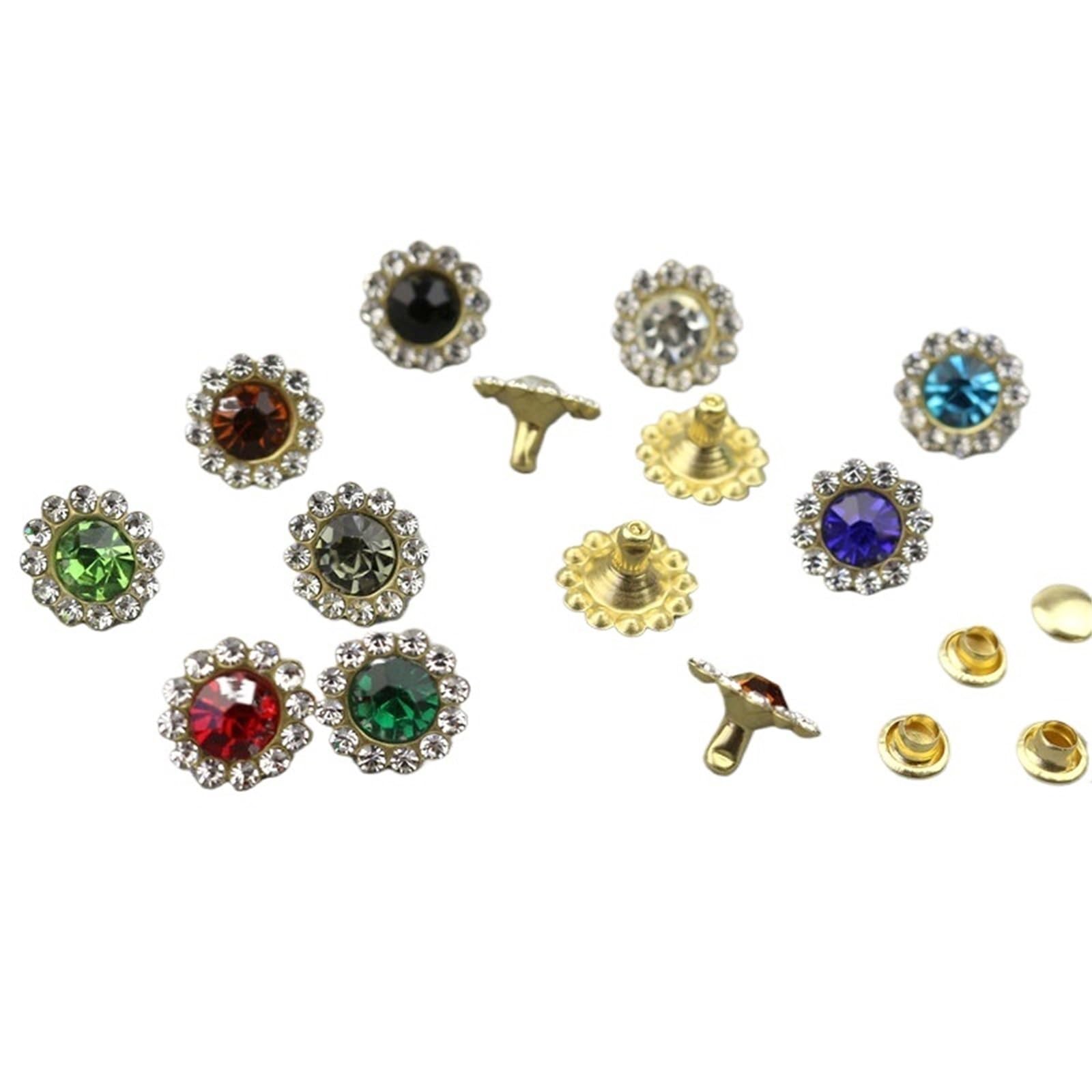 Nity z kryształami metalowymi, Nity z kryształu górskiego 200 zestawów 12 mm wielokolorowe kryształowe ćwieki Diamante do skóry DIY włosów