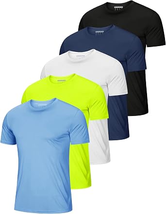 MAGCOMSEN 5 Pack Mens Short Sleeve UPF 50+ T-Shirts Quick Dry for Workout