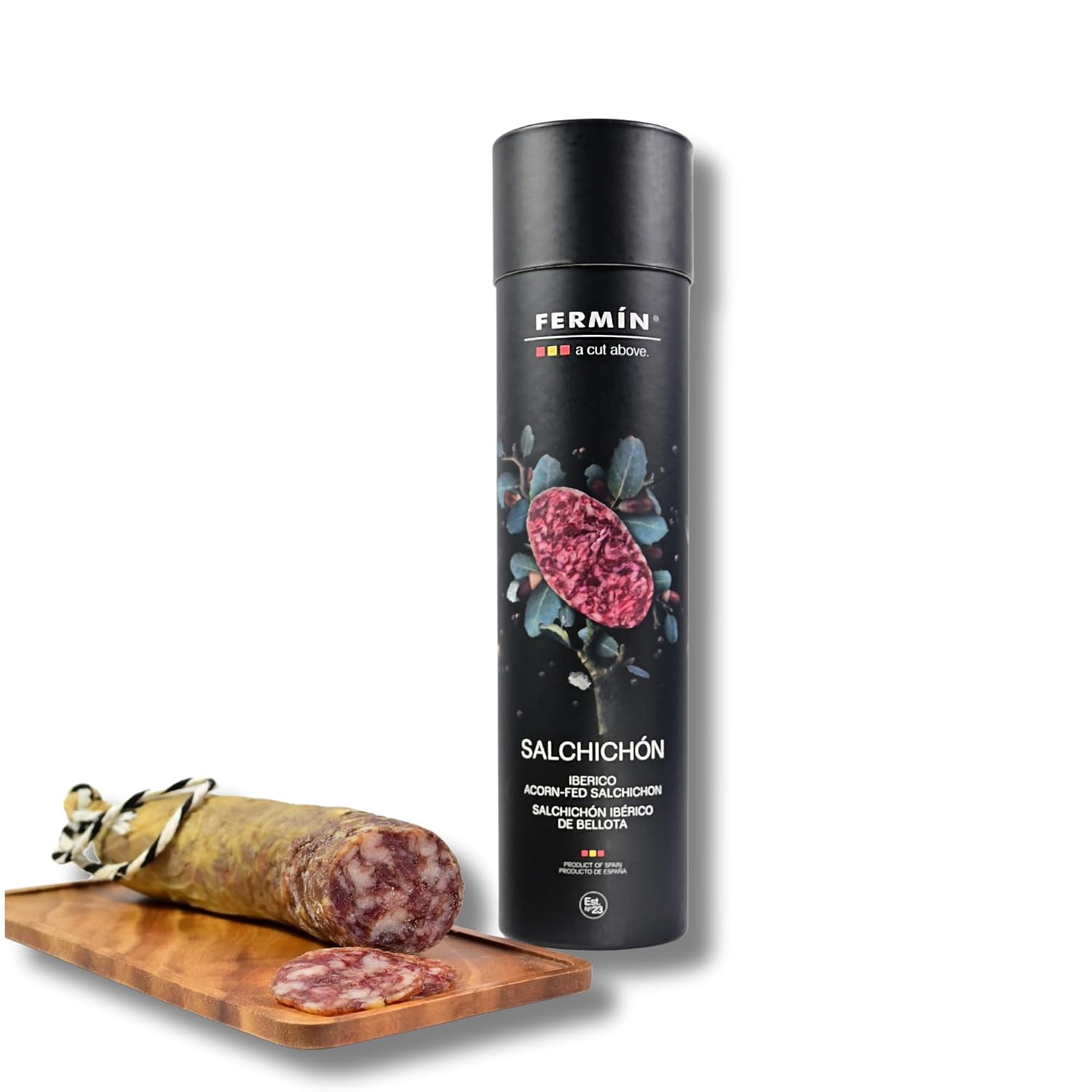 Fermin Iberico Acorn-Fed Salchichon Tube (1 lb) – Salchichon Iberico de Bellota – Dry-Cured Spanish Sausage Made from Acorn-Fed Pork