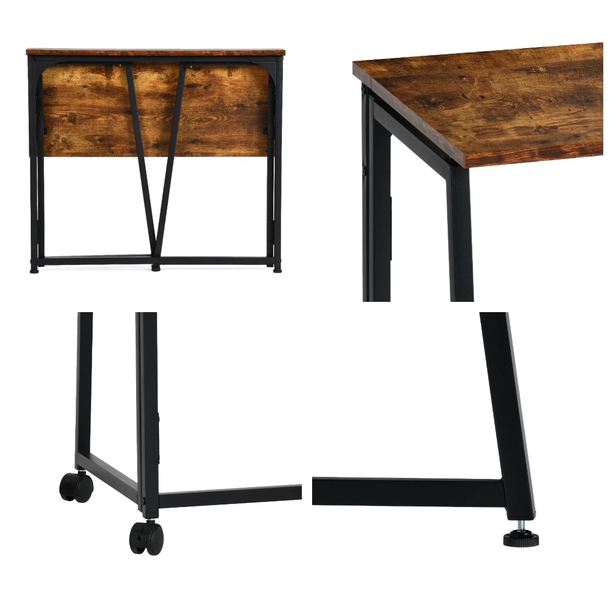 MEUBLE Cosy Mesa de Ordenador Plegable con Ruedas o Patas Ajustables, Ahorro de Espacio, Fácil de Mover, Estilo Moderno, Marrón