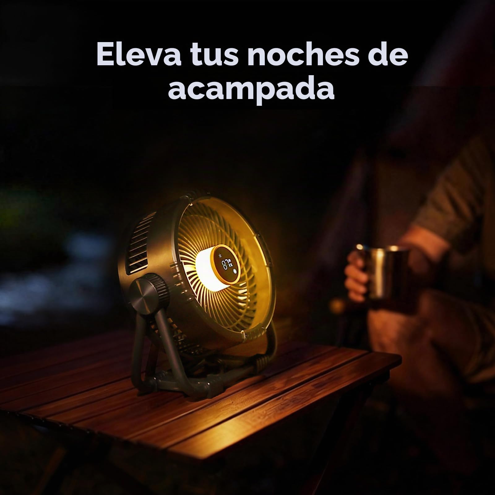 BougeRV F01 Ventilador Portátil Recargable Batería 20000mAh, Soporte de Metal, USB Silencioso y Potente con Luz LED y App para Mesa, Coche, Camper, Furgoneta o Terraza Exterior