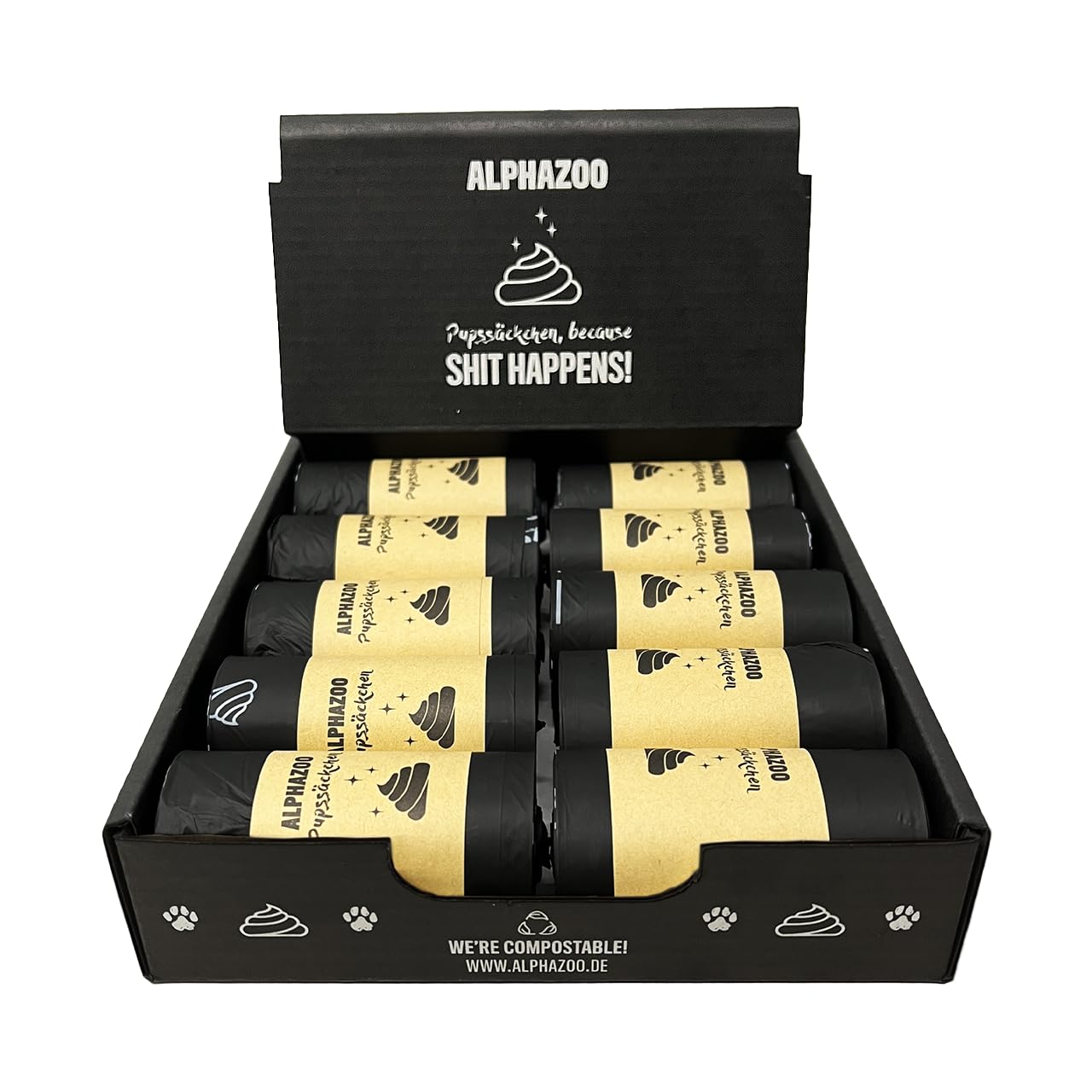 alphazoo Bolsas para excrementos de perros biodegradables, 300 unidades, bolsas sostenibles para excrementos para perros con ruedas, a prueba de fugas, resistentes a desgarros