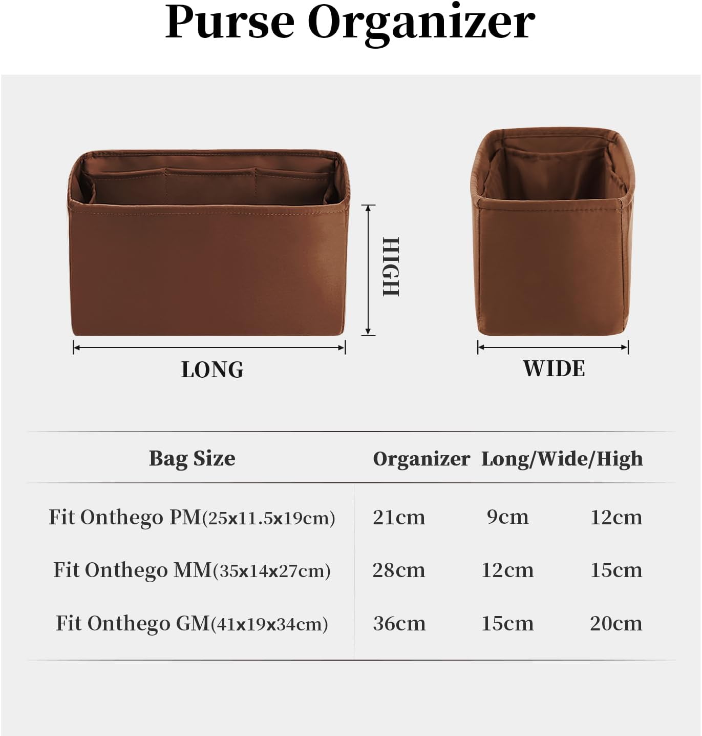 Organizer Insert for Onthego MM, Satin Purse Organizer for Luxury Bag, Lightweight and Soft Purse Dividers for Woman Handbags, Multiple Pockets with Organized Capacity (Gold, MM)