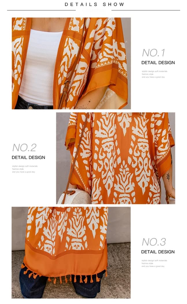 CYGE Boho Kimono per Donna Beach Bikini Cover Up Cardigan Boho Kimono Robe Loose Long Robe