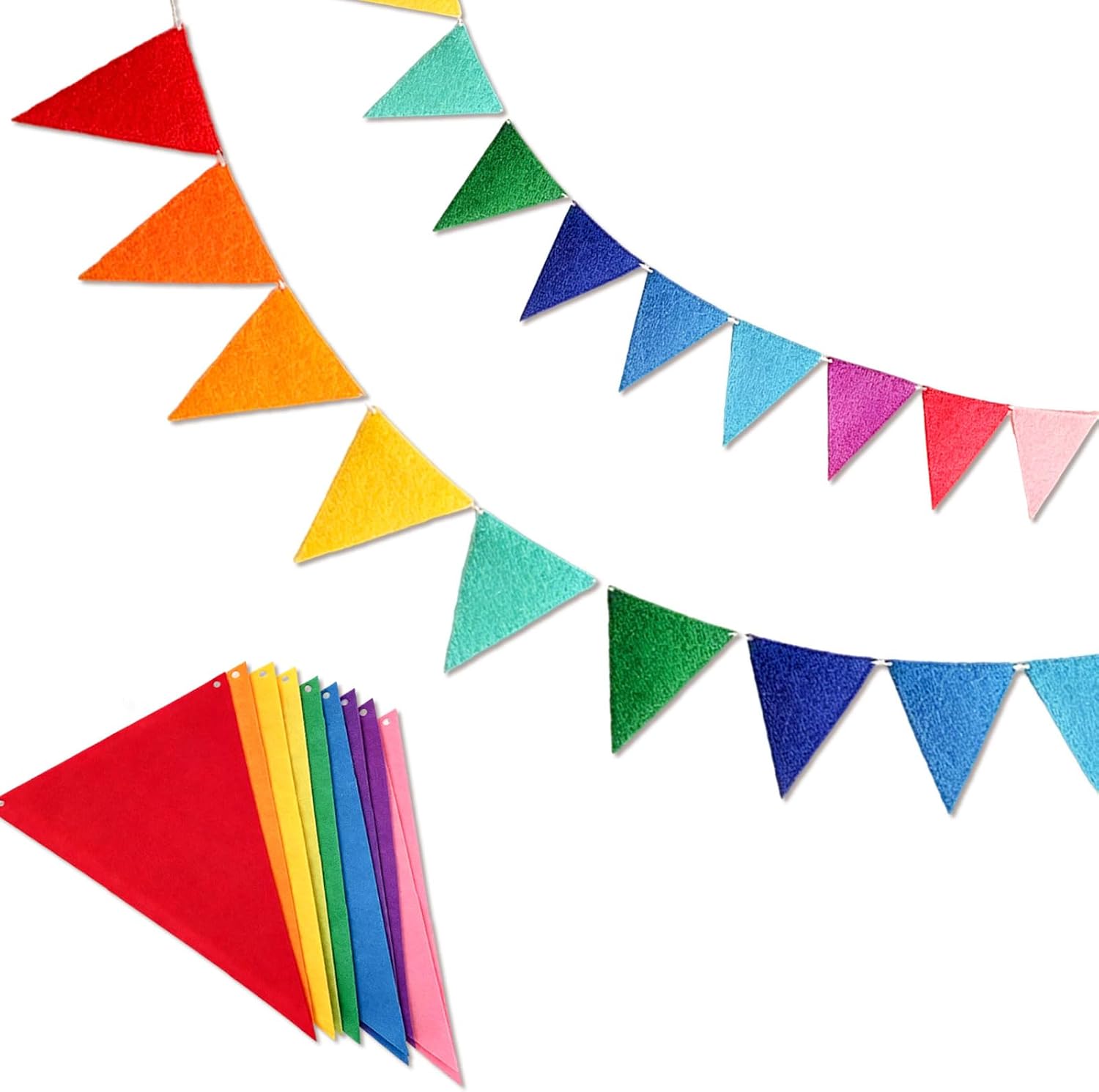 Rainbow Felt Pennant Banner - 12 Flags 8.2ft Triangle Bunting Garland for Birthday Party Decorations, Classroom Decor, Kids Room & Festival - Reusable Colorful Fabric Flag Streamers