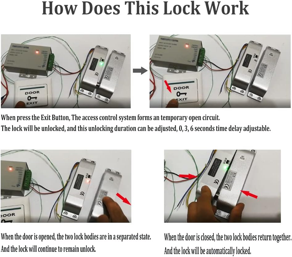 HERNAS Smart Phone APP Unlocking Access Control System Kit, with Remote Controllers/Electric Mortise Lock/Power Adapter/Metal Shell Exit Button, Lock Delay Time Adjustable