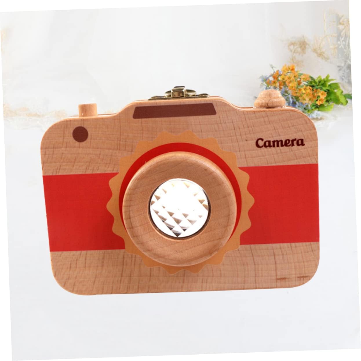 TOYANDONA Wooden Camera Tooth Box Creative Tooth Storage Case for Keepsakes Portable Design with Note Sticker for Home Use