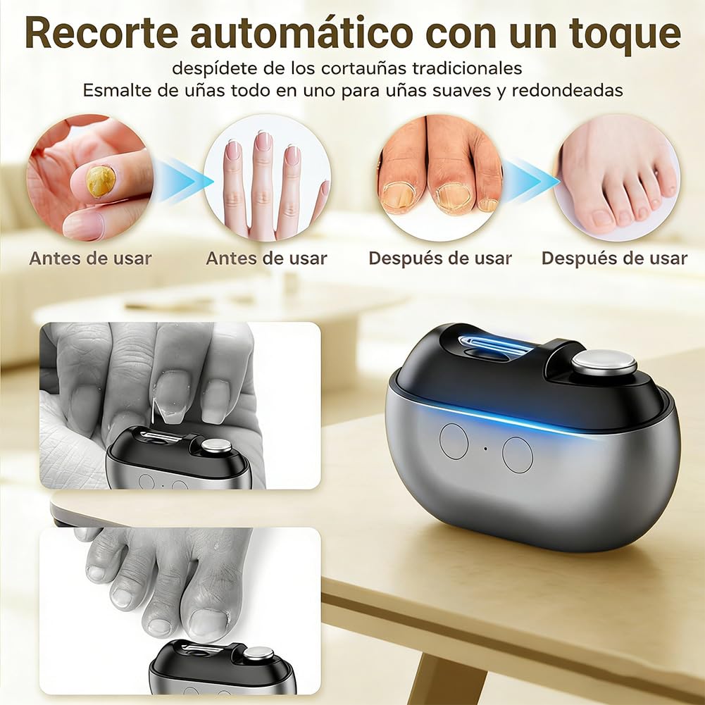 Cortauñas Electrico Pies y Manos con Luz LED Integrada, Incluye 2 Accesorios de Pulido para Uñas, Ideal para Adultos, Mayores y Personas con Movilidad Reducida (Negro)