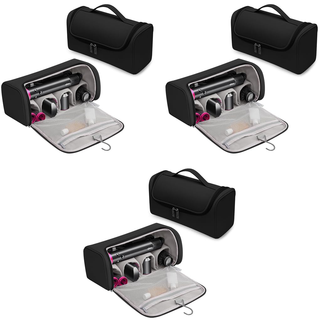 MAYCREATE® Travel Storage Bag for Dyson Airwrap Holder Hair Styler Organizer Attachments Portable with Hanging Hook Black Bag Only 3 PCS-image-5