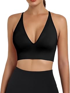 Womens Sports Bras Deep V Neck Wireless Padded Bra Adjustable Criss Cross Low Support Yoga Sexy Bras
