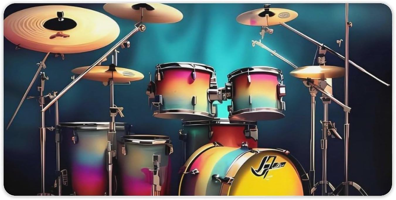 Cool Drums Set Desk Pad Protector with Non-Slip Rubber Base