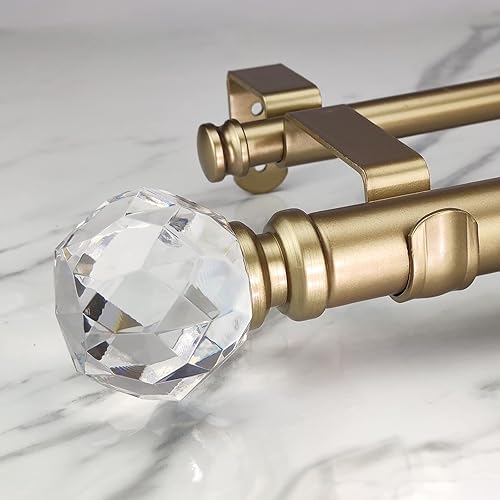 Juego de cortineros dobles barras de cortina doradas de lujo de 1-18 pulgadas de diámetro, barra de cortina dorada ajustable de 72-144 pulgadas con