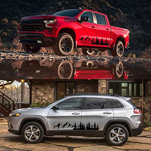 Fochutech Large Car Door Stickers Mountain Tree Car Side Decals And Graphics Waterproof Vinyl Car Stickers Mountain Forest Large Car Body Stickers Decals For Truck Pickup Suv Rv Van Camper (Black) #TOP3