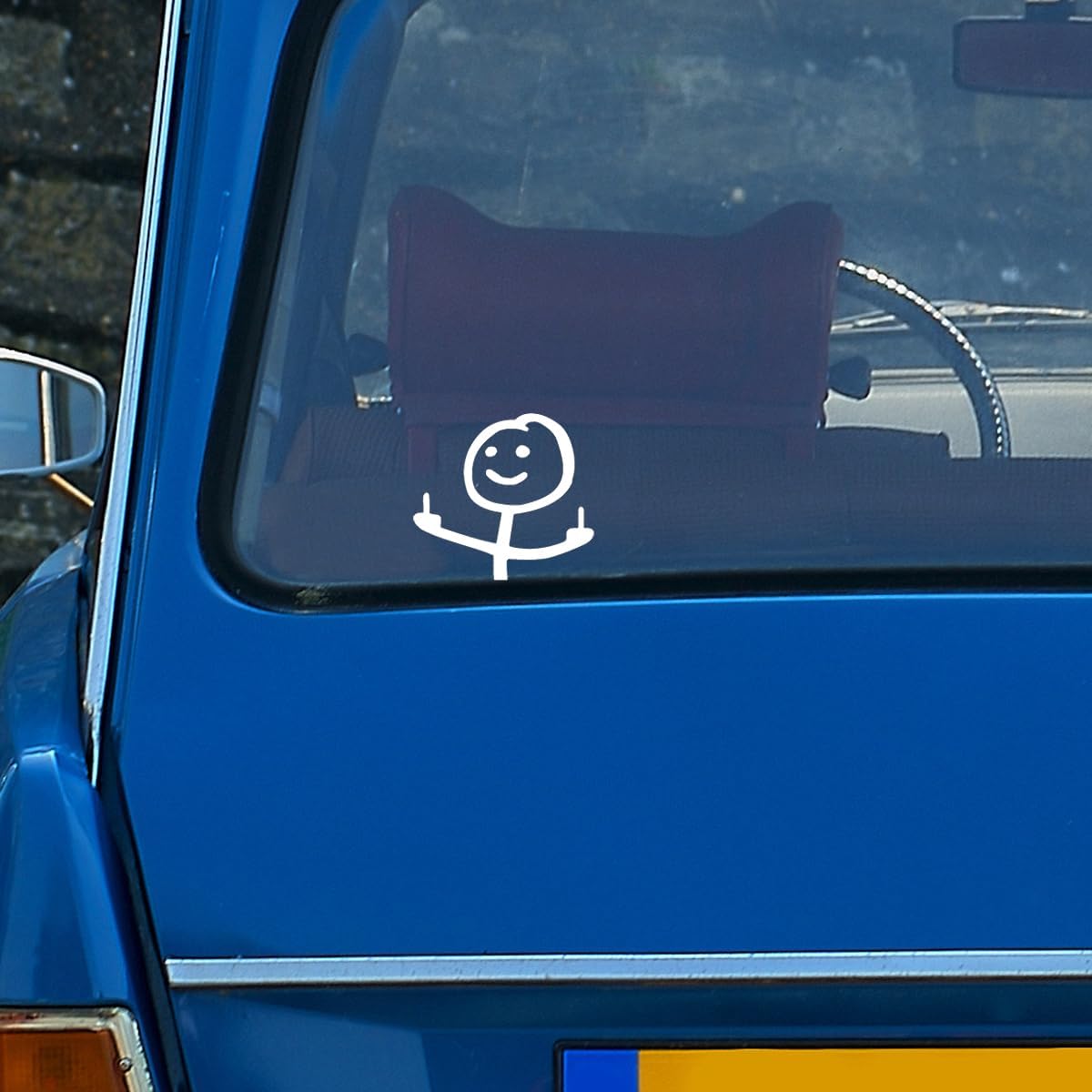 Car Fuck You Meme Vinyl Sticker Decal, White, Small